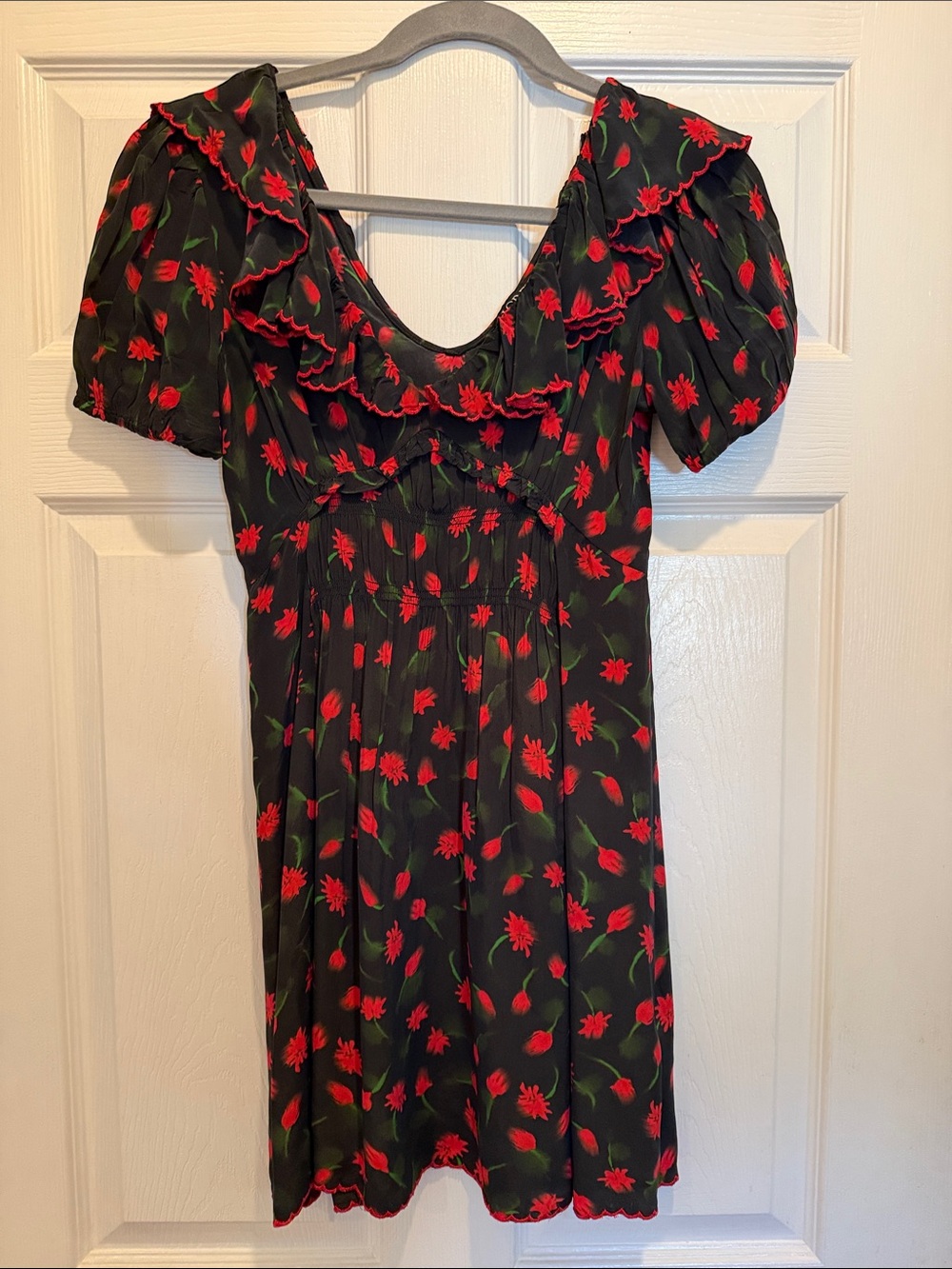 J.Crew Black Red Floral Ruffle Mini Dress